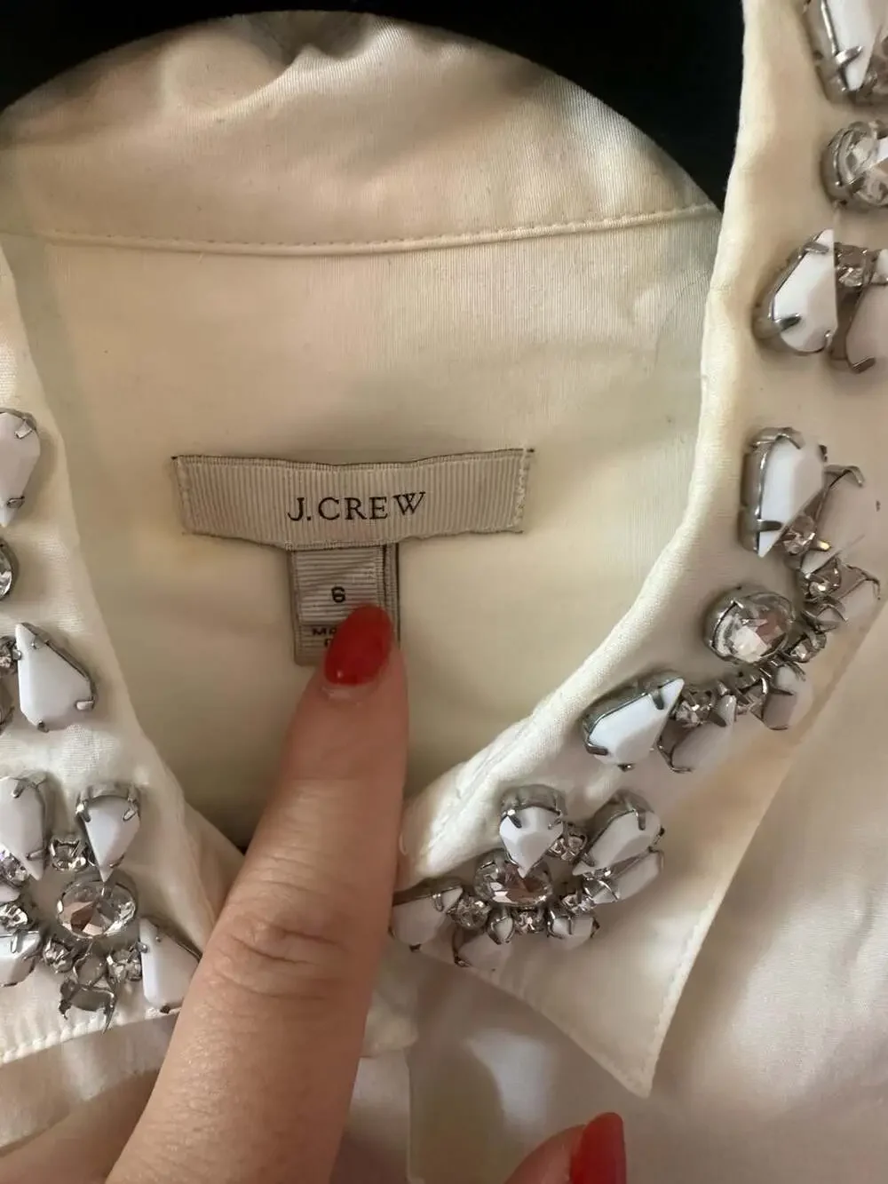 J. Crew White Embellished Collar Short-Sleeve Button-Up Shirt